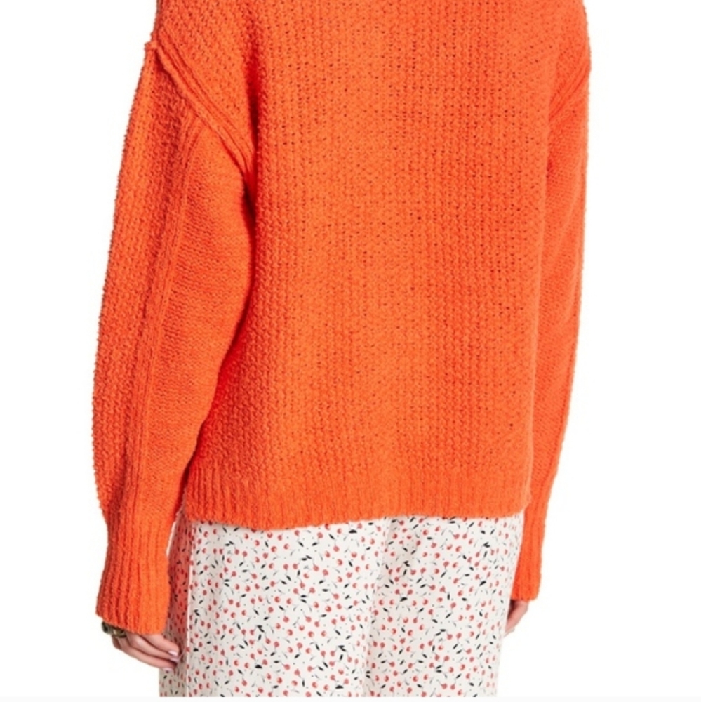 Free People Coco V-neck Cozy Soft Oversized Orange Chunky Knit Sweater - Picture 5 of 10